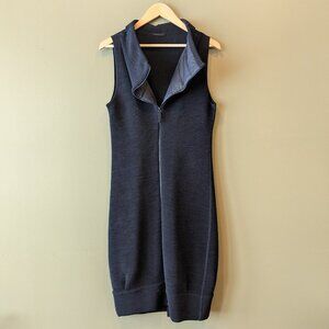 Annette Gortz Full Front Zip Ribbed Knit Dress Black Sleeveless Collared Noir